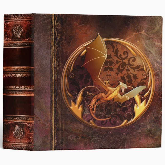 Classeur Dragon antique rustique de cuir de brun de Faux de (Devant/Côté)