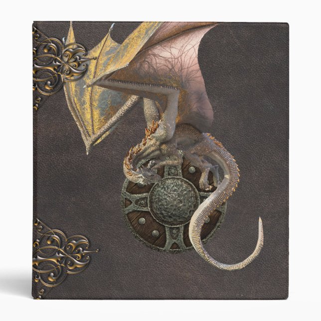 Classeur Dragon de bronze viking ancien en cuir détendu (Devant)