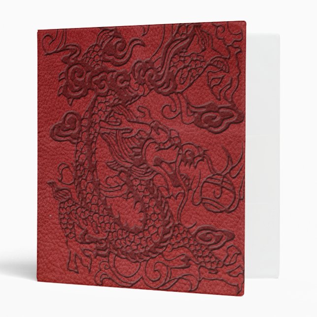 Classeur Dragon de relief sur la copie en cuir rouge (Devant/intérieur)