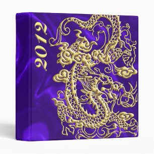 Classeur Dragon d'or embouti sur papier satin violet