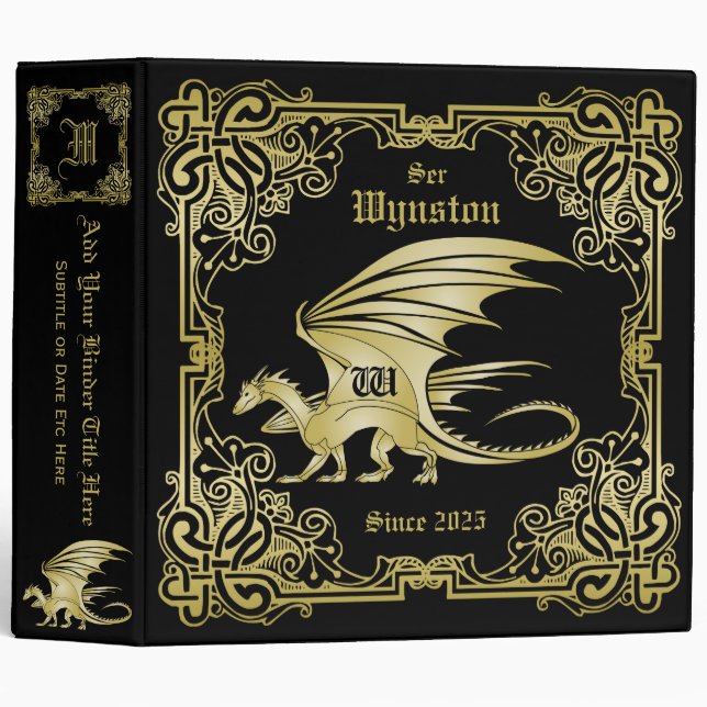 Classeur Dragon Monogramme Or Cadre de livre traditionnel C (Devant/Côté)