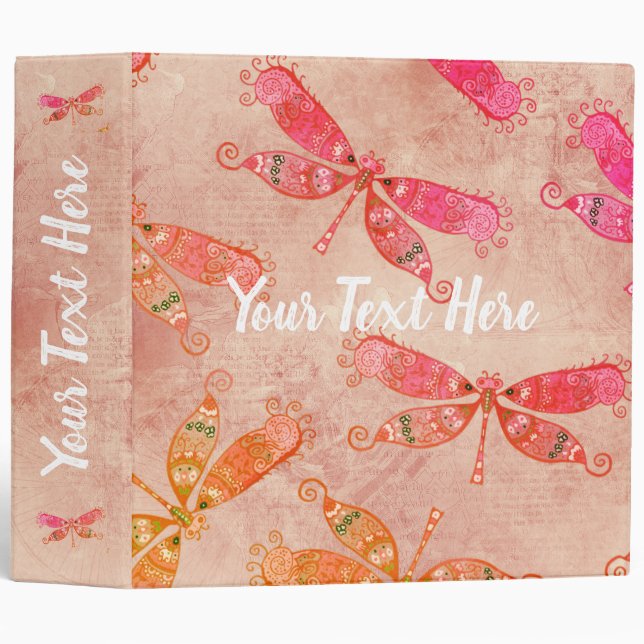 Classeur Dragonflies Boho en rose (Devant/Côté)