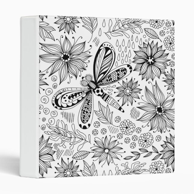 Classeur Dragonfly et doodle de fleurs (Devant/Côté)