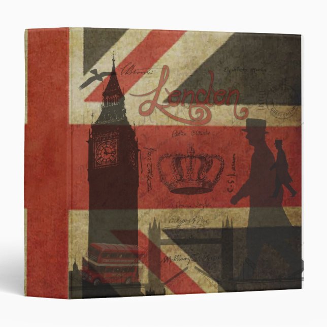 Classeur Drapeau britannique, autobus rouge, Big Ben et (Devant/Côté)