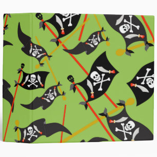 Classeur Drapeau pirate vert noir crânes os blancs pillage