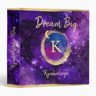 Classeur Dream Big Purple Galaxy Glam Gold Monogramme Nom