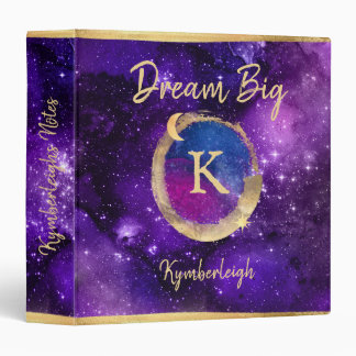 Classeur Dream Big Purple Galaxy Glam Gold Monogramme Nom