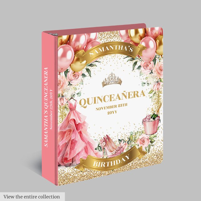 Classeur Dreamy Blush Gold Parties scintillant Quinceañera  (Dreamy Blush Gold Glitter Quinceañera Party Album 3 ring binder)