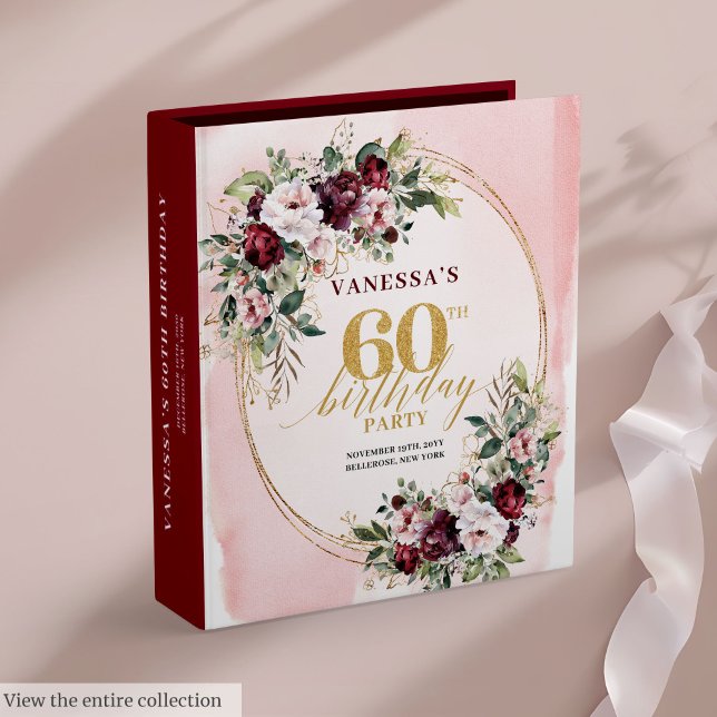 Classeur Dreamy Boho Burgundy Gold Roses 60th Ring Binder (Dreamy Boho Burgundy Gold Roses 60th Ring Binder)