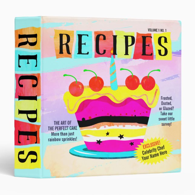 Classeur Drôle cake faux magazine recette livre de cuisine  (Devant/Côté)