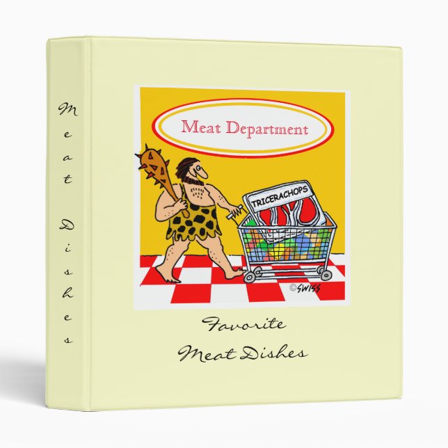 Classeur Drôle Cartoon Caveman BQ Recettes de viande (Devant/Côté)