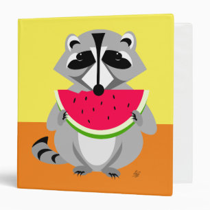 Classeur Drôle Cartoon Raccoon Manger Watermelon