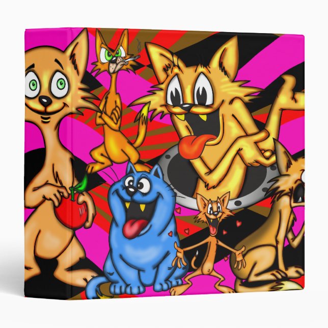 Classeur drôle de chat de bande dessinée (Devant/Côté)