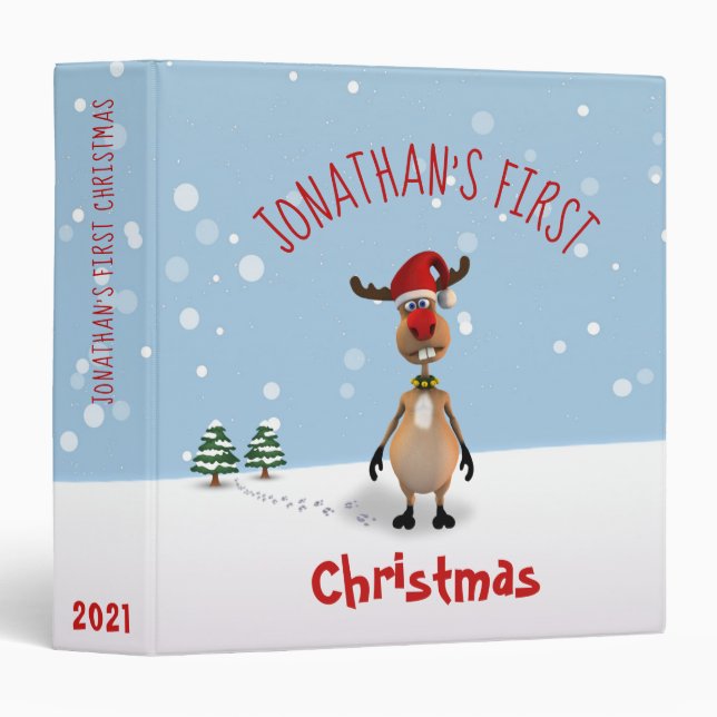 Classeur Drôle mignon Reindeer de malice Bébé premier Noël (Devant/Côté)