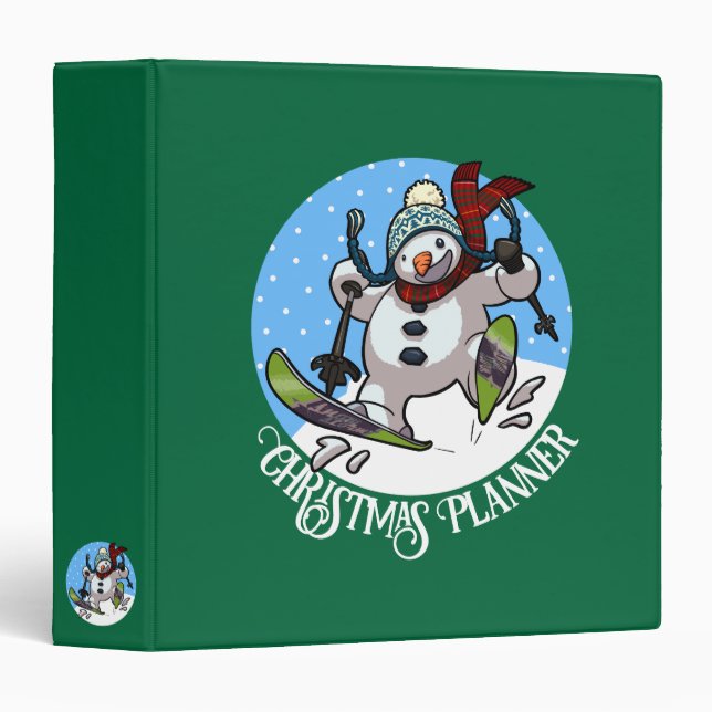 Classeur Drôle Snowman planificateur de Noël Ski Cartoon (Devant/Côté)