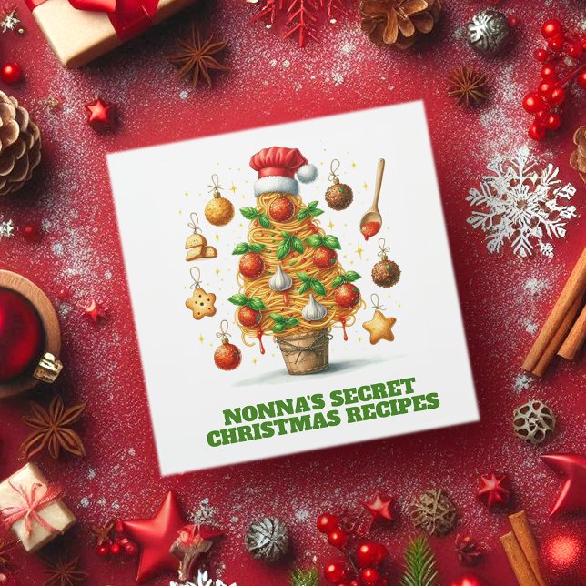 Classeur Drôle Spaghetti Arbre de Noël Delizioso Natale! (Funny Christmas Spaghetti Tree Recipe Cookbook Cover Photo)