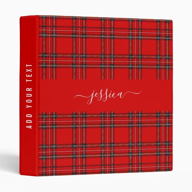 Classeur du nom du script de plaid rouge tartan (Devant/Côté)