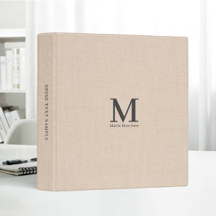 Classeur Dune de lin beige, monogramme gras, simple et mini