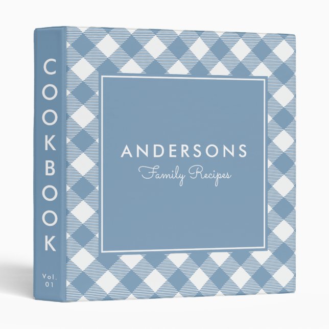 Classeur Dusty Blue Buffalo Plaid Recette livre de recettes (Devant/Côté)