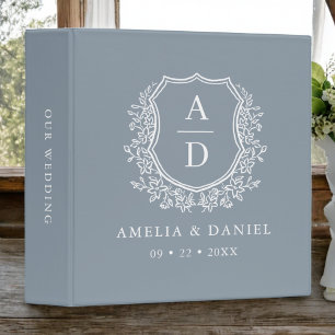 Classeur Dusty Blue Crest Moderne Monogramme Mariage
