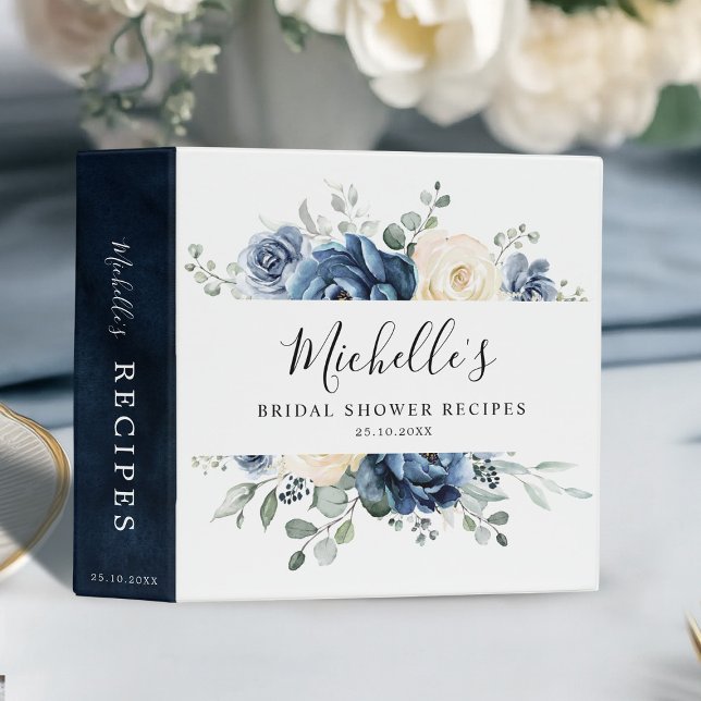Classeur Dusty Blue Navy Champagne Ivory Floral Recette (Dusty Blue Navy Champagne Ivory Floral Bridal Shower Recipe 3 Ring Binder)