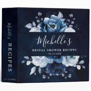 Classeur Dusty Blue Slate Navy Floral Botanical Recette 3 R