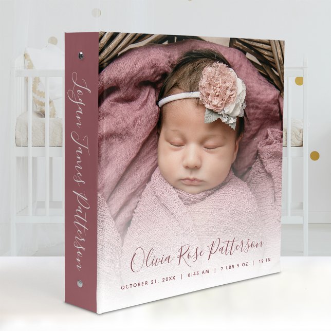 Classeur Dusty Rose Script Baby Girl Photo Album 3 Ring  (Créateur téléchargé)