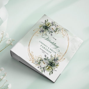 Classeur Eau-forte de mariage au eucalyptus Or Vert
