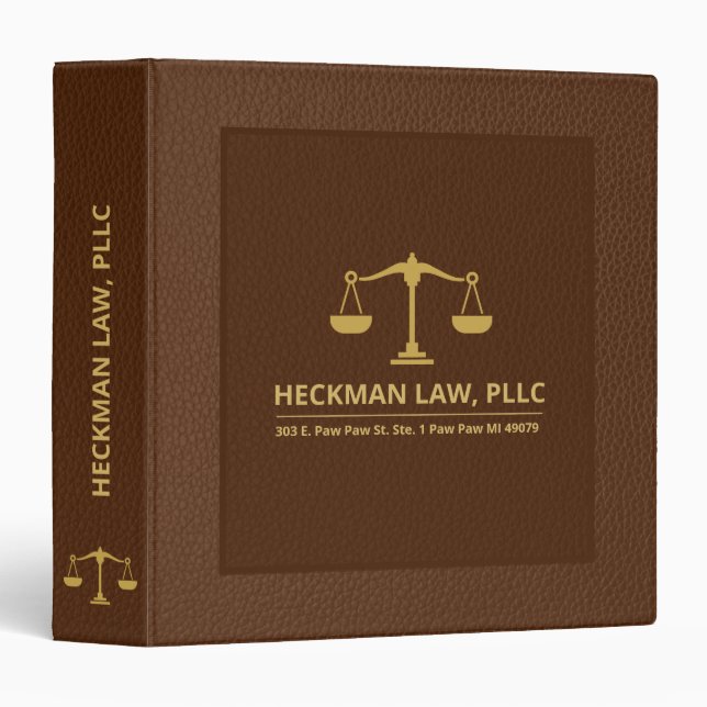 Classeur Échelle de justice or en cuir Brown (Devant/Côté)