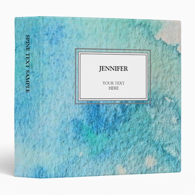 Classeur Éclaboussure turquoise moderne d'aquarelle de vert (Devant/Côté)
