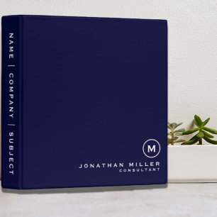 Classeur École de bureau bleu de la marine Monogram minimal