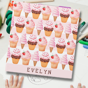 Classeur École de Cupcakes à la crème glacée rose