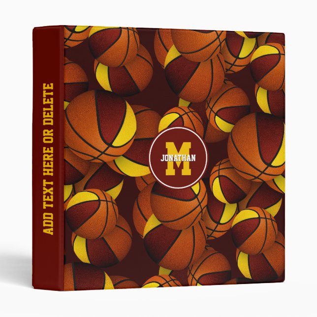 Classeur école d'or maroon couleurs garçons filles basket (Devant/Côté)
