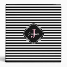 École rose de monogramme de rayures noires et