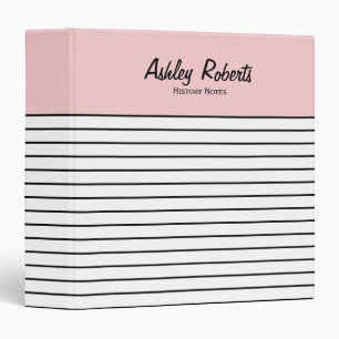 Classeur École tendance Blush Pink Black White Stripes