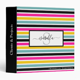 Classeur Écriture Monogrammée Rayure sarcelle rose noir jau