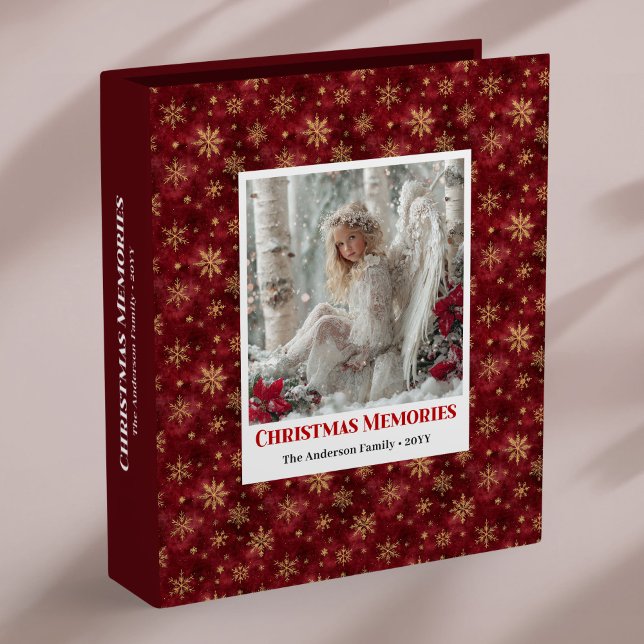Classeur Editable Angel Poinsettia Red Gold Personalized   (Editable Angel Poinsettia Red Gold Personalized Christmas Memory Album

)