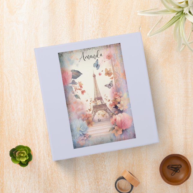 Classeur Eiffel Tower Butterflies and Flowers (In Situ)