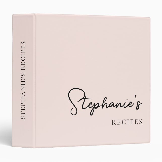 Classeur Elegance Blush Monogram Script Cookbook Recette (Devant/Côté)