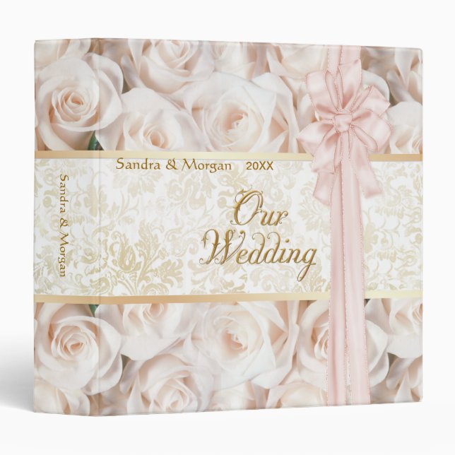 Classeur Elégance Champagne Rose Rose - Notre Mariage (Devant/Côté)