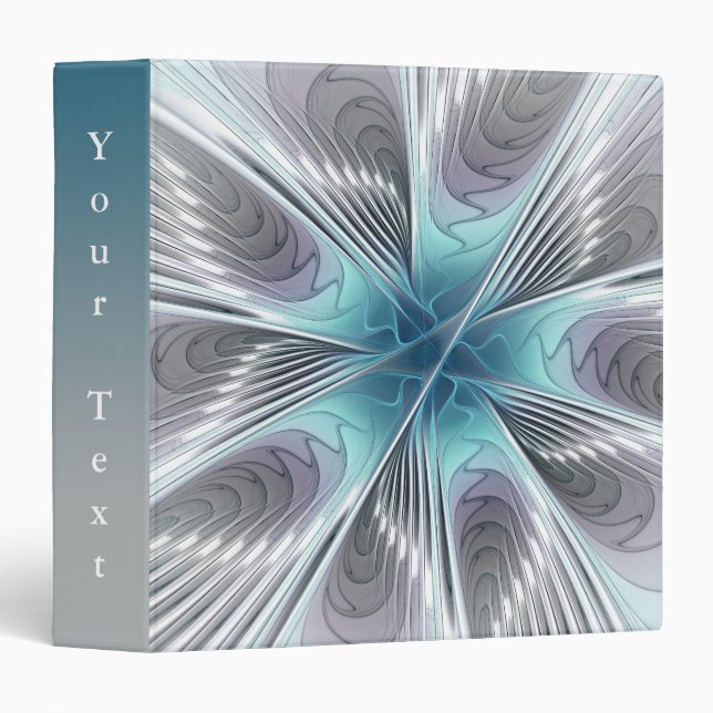 Classeur Élégance Moderne Bleu Gris Blanc Art Texte Fleur (Devant/Côté)