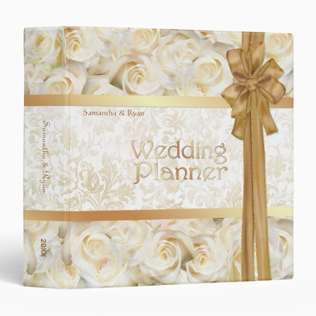 Classeur Élégance Rose blanche - Wedding planner (Devant/Côté)