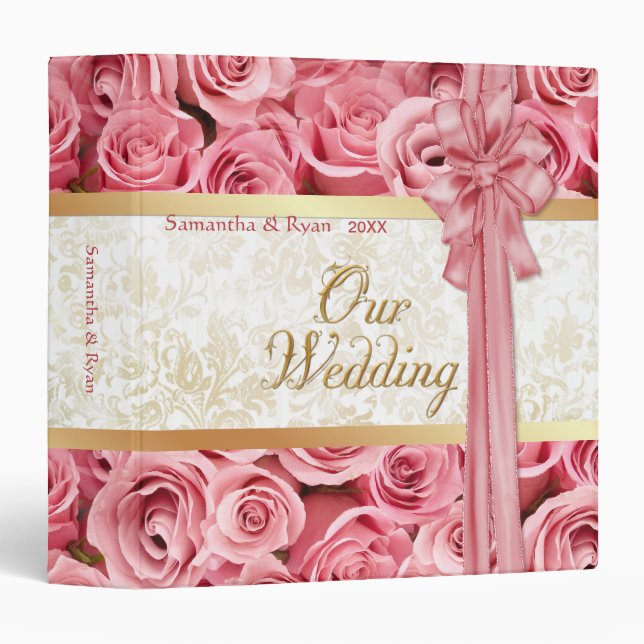 Classeur Élégance Rose Rose Personnalisé Mariage Album (Devant/Côté)