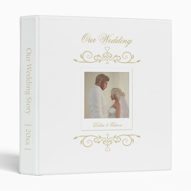 Classeur Élégant Album de mariage blanc et or (Devant/Côté)