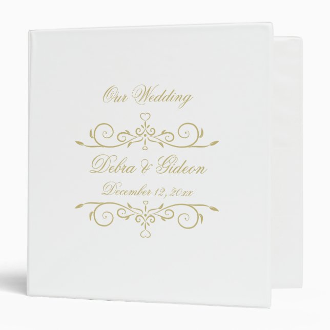 Classeur Élégant Album de mariage blanc et or (Devant/Intérieur)
