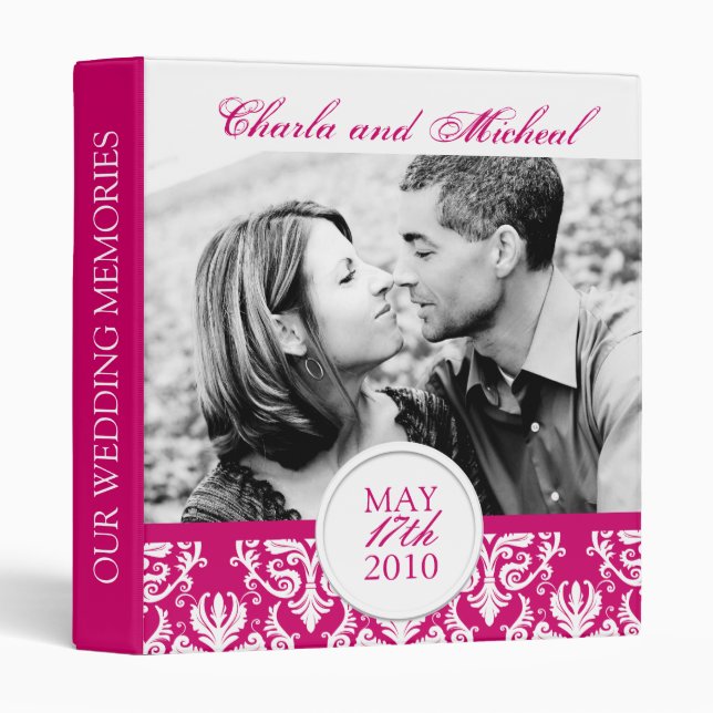 Classeur Élégant album Mariage damassé (Devant/Côté)