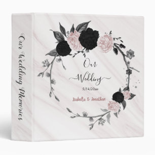 Classeur élégant album noir rose floral wreath marbre