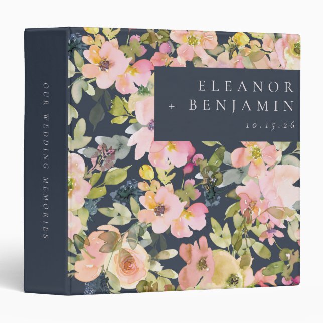 Classeur Elégant Aquarelle de marine rose Floral Custom Wed (Devant/Côté)
