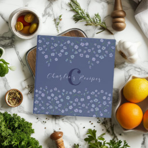 Classeur Elégant aquarelle Floral Dusty Blue Monogramme