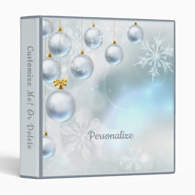 Classeur Élégant Argent Noël Ornements de Noël (Devant/Côté)